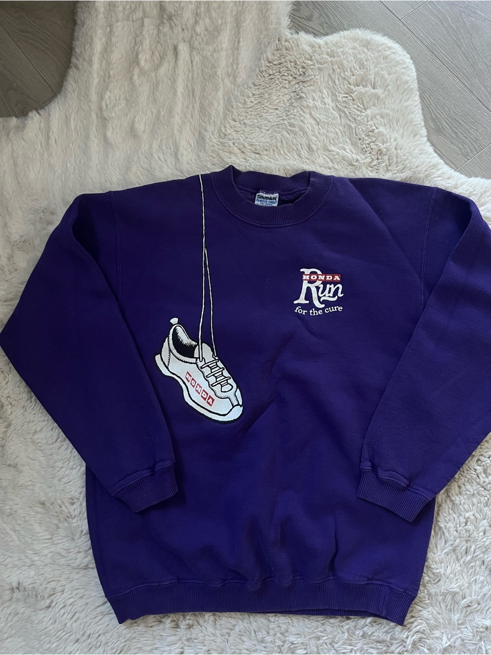 Gildan Purple Crewneck Sweatshirt with White Sneaker Graphic - Run for the Cure